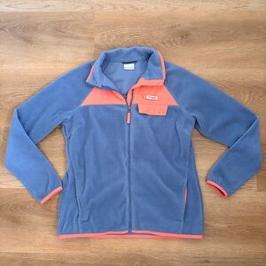 Columbia PFG Fleece Jacket Women’s L Hybrid Full Zip Blue Coral with Pockets
